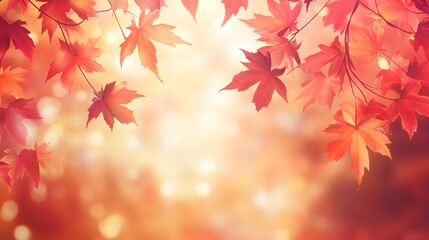 Obraz premium Autumn background with red and orange leaves and bokeh light effect. Autumn background with blurred nature scene