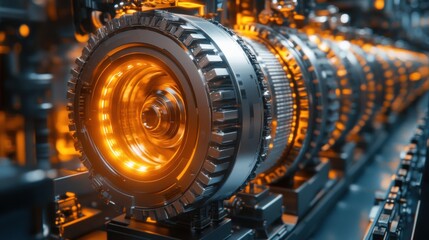 Fototapeta premium Close Up of a Glowing Industrial Machine