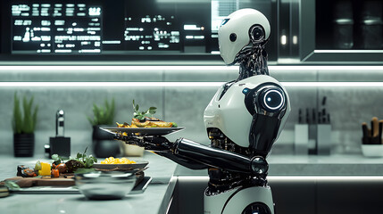 Fototapeta premium Futuristic Robot Chef in Modern Kitchen