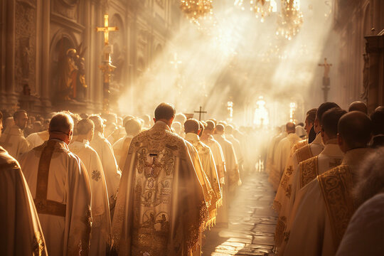 The procession of the cross, altar with Gospel, spirituality and prayer.