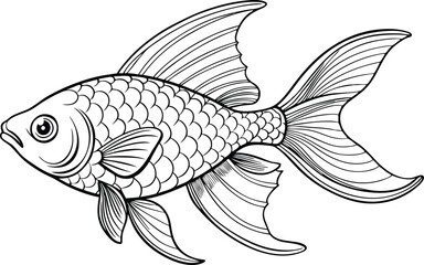 Goldfish single line art silhouette vector illustration on white background.