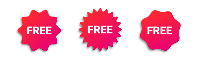 Red free sticker star for shop or business with gradient. Pink free discount coupon.