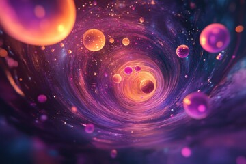 Fototapeta premium Abstract Swirling Purple and Orange Galaxy with Bubbles