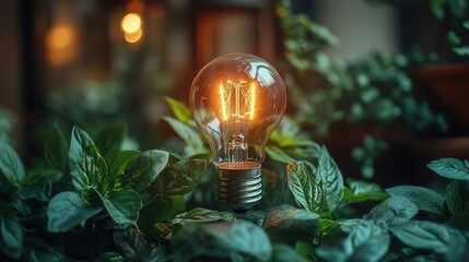 ecofriendly lightbulb surrounded by green leaves symbolizing sustainability and the importance of green energy the bright colors convey hope for a better future for the planet