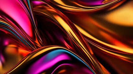 Obraz premium Vibrant abstract background featuring flowing waves of metallic colors, including shades of pink, orange, and gold, creating dynamic and energetic visual experience