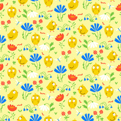 cute chickens and flowers
