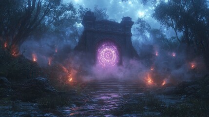 Fototapeta premium Mystical Portal in Enchanted Forest at Night