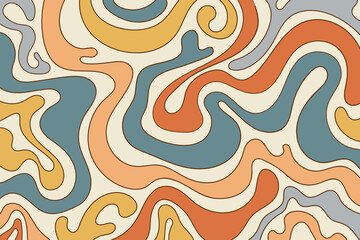 Groovy retro waves background. Hippie vintage vibes wavy swirl background in 60s, 70s style