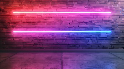 Neon Glow on Urban Walls, A striking contrast of vibrant neon illuminating weathered brick, casting colorful reflections on a raw concrete floor, evoking a lively urban vibe