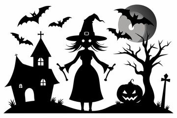 halloween witch set black silhouette