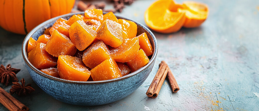 Calabaza en Tacha (Candied Pumpkin) A traditional dessert made by simmering pumpkin in a syrup of brown sugar, cinnamon, and sometimes orange zest. It's sweet and aromatic