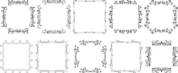 Set of elegant vintage vector frames with ornate borders and decorative flourishes, perfect for wedding invitations, greeting cards, certificates, decorative labels, and retro-inspired design projects
