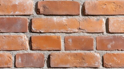 Obraz premium A textured brick wall featuring warm orange tones, showcasing the craftsmanship of traditional masonry.