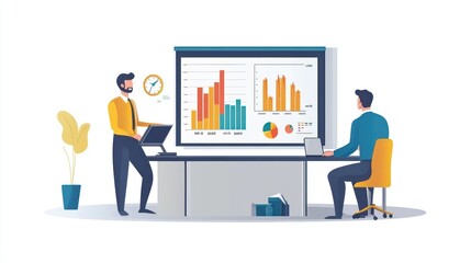 business team on web reporting dashboard monitoring, and data analysis research for business financial planning. Ai generated image