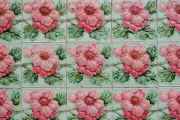 Vintage Malaysian Peranakan Floral Ceramic Tile Pattern