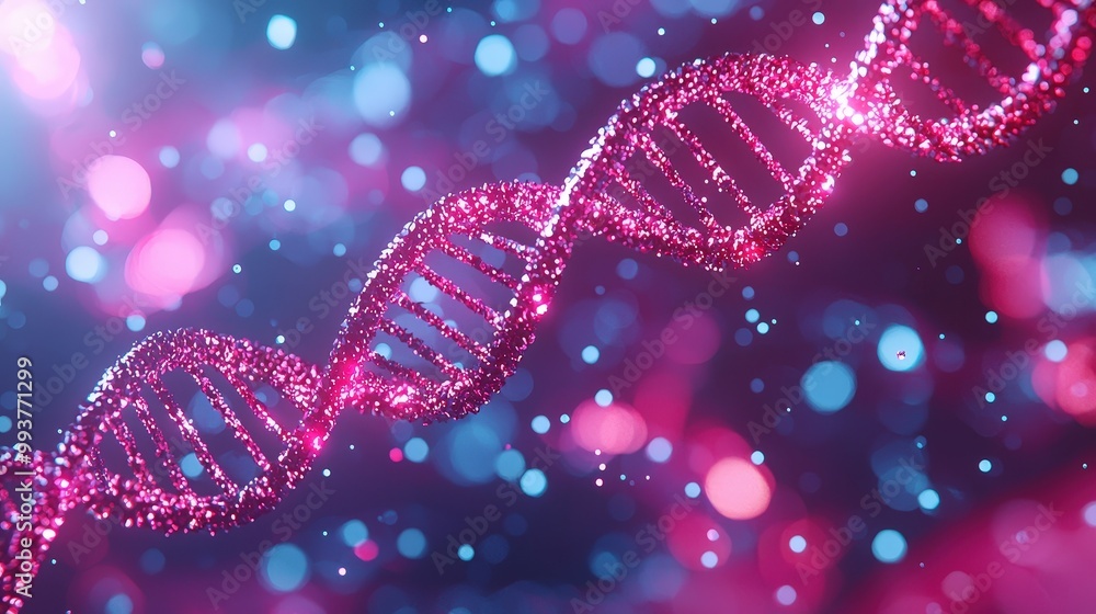 Poster stunning representation of a dna helix featuring vibrant colors and sparkling elements. this image c
