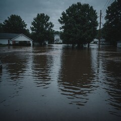 Fototapeta premium City streets turned into rivers after severe rainstorm with vehicles and infrastructure submerged
