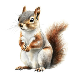 Obraz premium A charming illustration of a squirrel, showcasing its fluffy tail and curious expression, perfect for nature-themed projects.