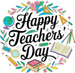 Hand drawn flat happy teachers' day lettering