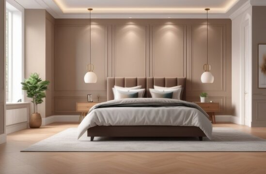 3d render of a badroom on a brown background in a modern style