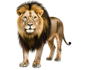 Obraz premium Majestic lion standing proud with a vibrant mane, symbolizing strength and royalty in the animal kingdom, transparent background.