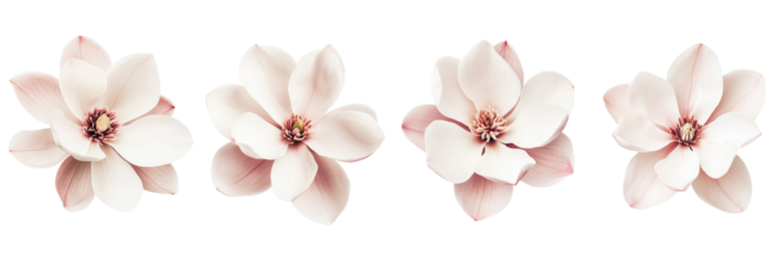 Elegant magnolia flowers in soft pastel colors, perfect for floral designs, invitations, or spring-themed projects, transparent background.