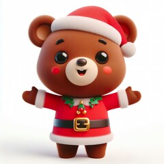 Fototapeta premium 3d Cartoon Happy christmas bear hyper-realistic, isolated on a white background