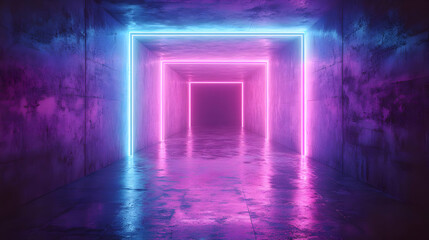 3D Illustration Neon Glow in Empty Room