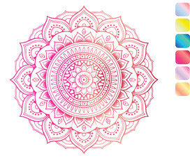 a colorful mandala with a pink and purple design on it.
