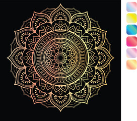a colorful mandala with a pink and purple design on it.