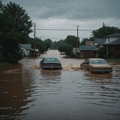 Flood crisis in city with torrential rains leading to widespread water damage and disruptions