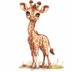 Fototapeta premium Cute baby giraffe standing in the savanna illustration