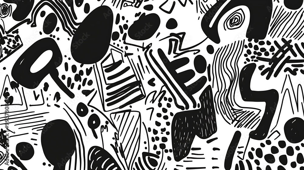 Poster random doodles with mixed patterns and abstract shapes