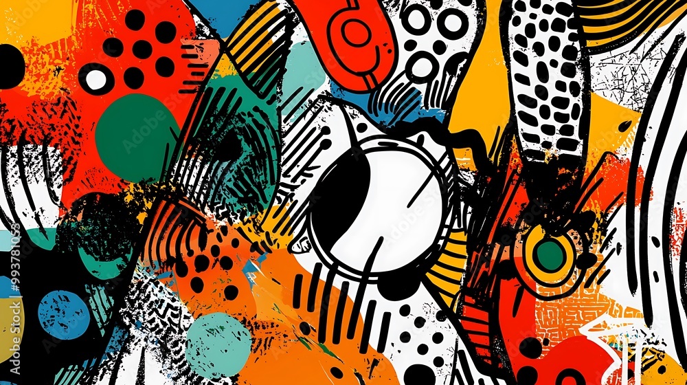Poster random doodles with mixed patterns and abstract shapes
