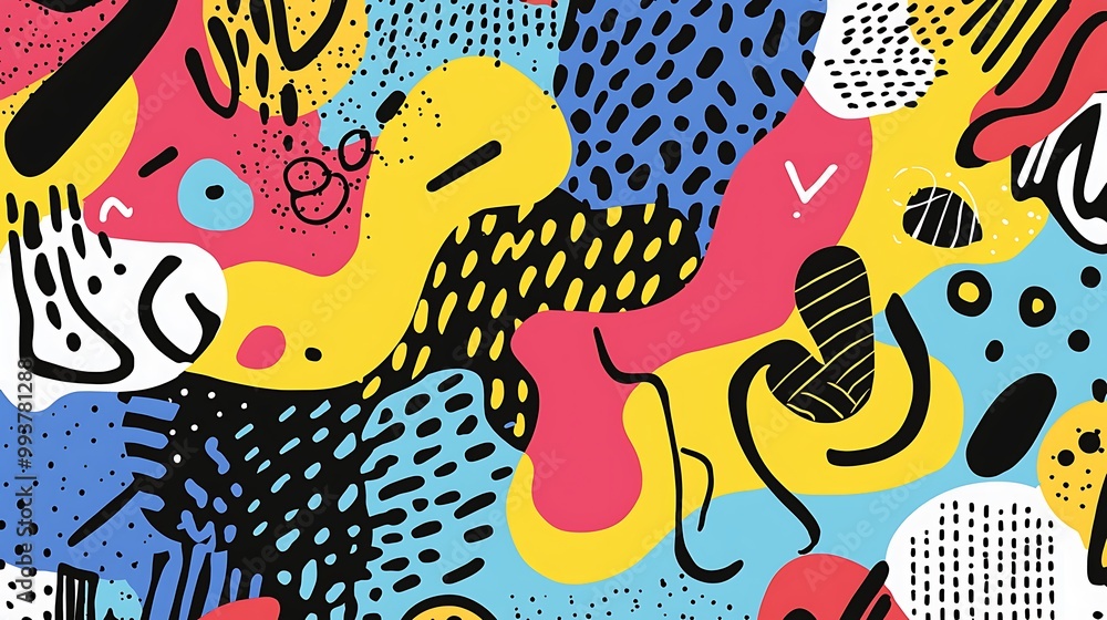 Poster random doodles with mixed patterns and abstract shapes