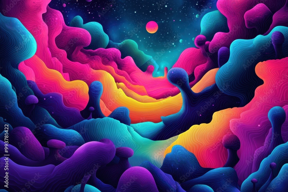 Canvas Prints abstract cosmic landscape with vivid colors and wavy patterns