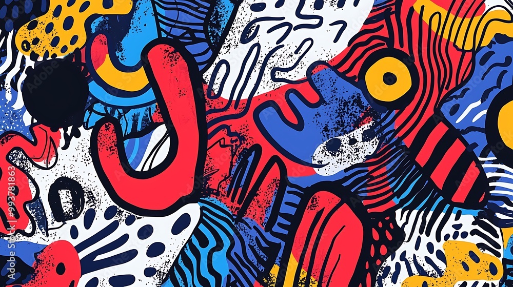 Poster random doodles with mixed patterns and abstract shapes