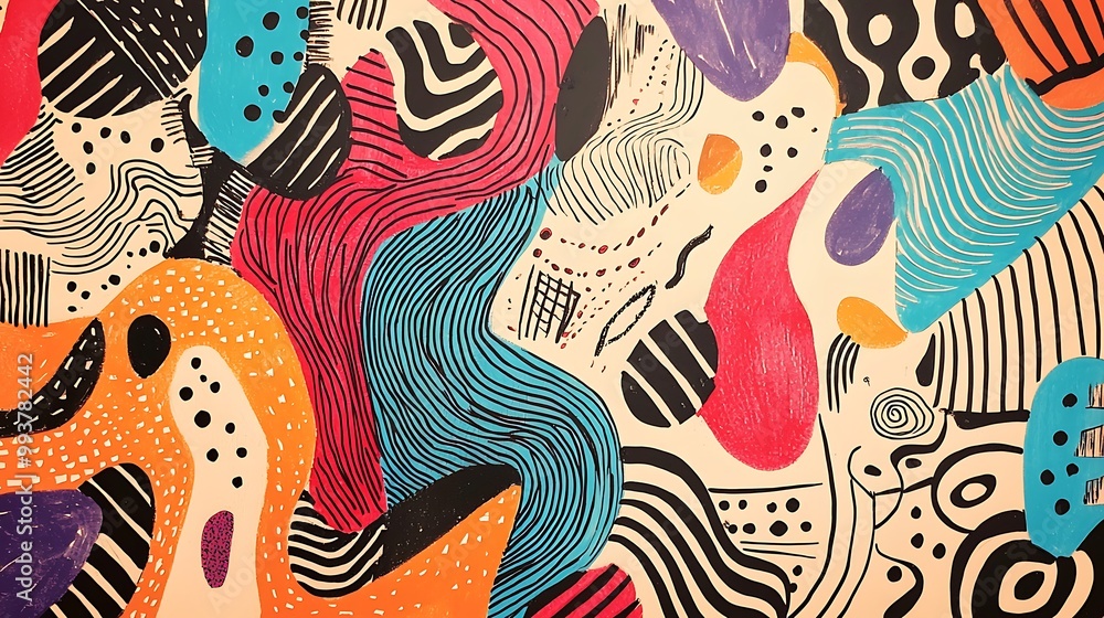 Poster random doodles with mixed patterns and abstract shapes