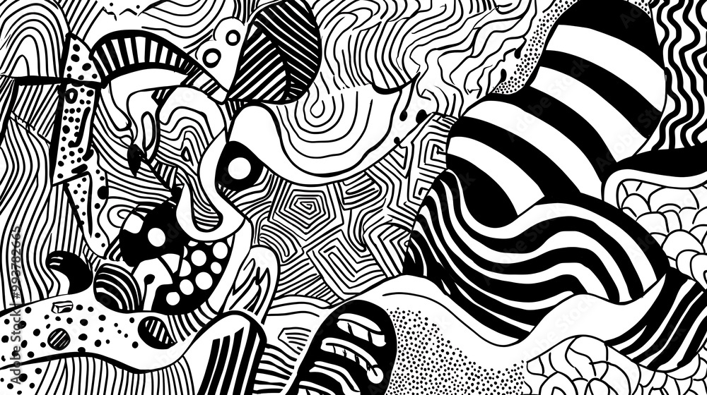 Aufkleber random doodles with mixed patterns and abstract shapes