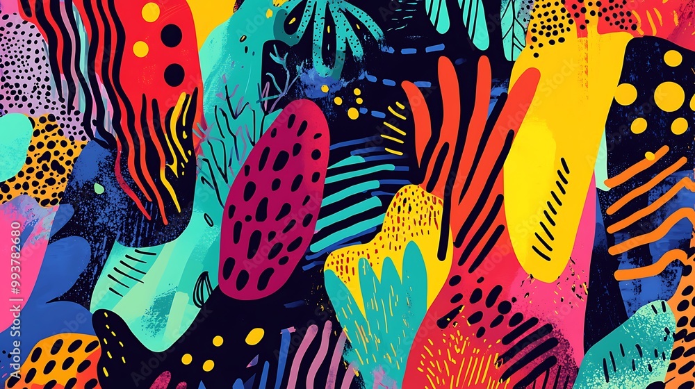 Poster random doodles with mixed patterns and abstract shapes