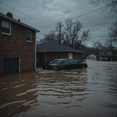 Floodwaters rise dramatically in city streets causing extensive property damage and disruption