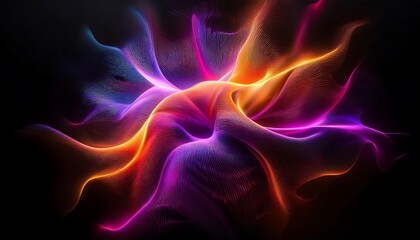 Obraz premium Dynamic Color Pulses in Abstract Shapes on a Black Background, Featuring Vibrant Hues of Purple, Pink, Magenta, and Orange, Creating a Striking Visual Experience Ideal for Modern Art and Graphic Desig