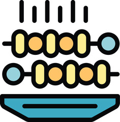 Two skewers with chicken kebabs are grilling on a bbq grill, the meat is getting grilled and releasing smoke
