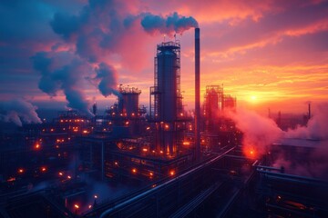 Industrial Sunset: A Refinery at Dusk