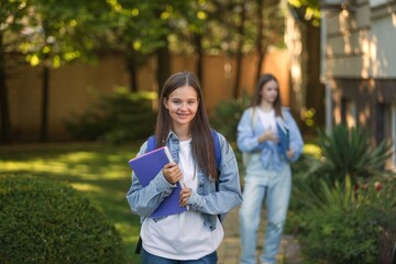 Woman student portrait at university campus.