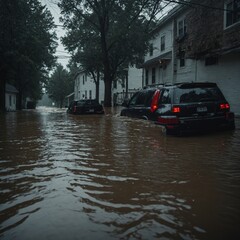 Floodwaters rise rapidly in city streets causing major damage and disruption to infrastructure