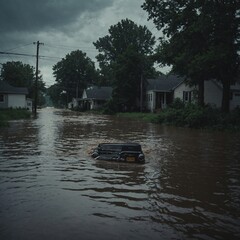 Floodwaters rise rapidly in city streets, leading to significant damage and disruption