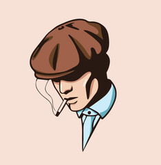 illustration of a man wearing a cap with a cigar	