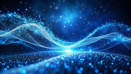 Abstract blue tech background with digital waves background. network systems with artificial neural connections, and cyber quantum computing. Abstract wavy halftone dots background