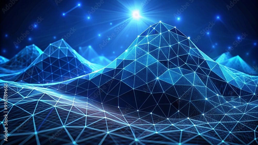 Poster abstract blue tech background with digital waves background. network systems with artificial neural 